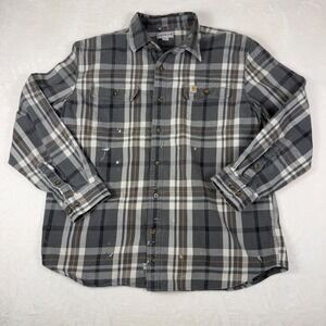 Carhartt Flannel Plaid Button Up Long Sleeve Mens XL Original Fit Paint Splatter